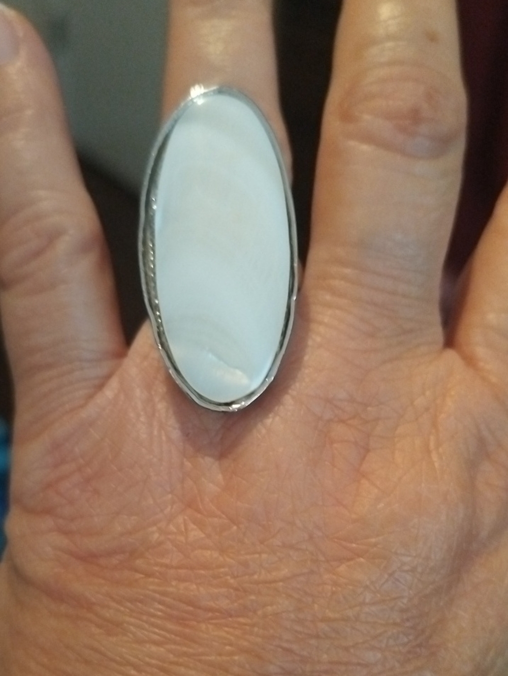Vintage Silver Mother Of Pearl Stone Ring